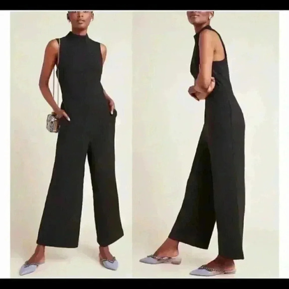 Anthropologie Eva Franco Womens Charley Jumpsuit Black Textured Stretch Med New - Picture 3 of 3